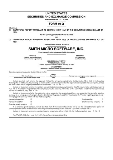 Thumbnail Smith Micro Software
 10-Q Quarterly Report FY2022 