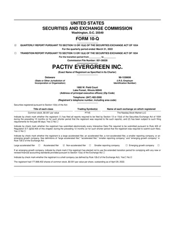 Thumbnail Pactiv Evergreen
 10-Q Quarterly Report FY2022 