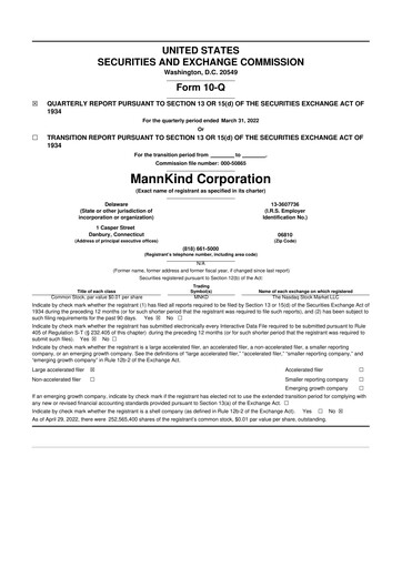 Thumbnail MannKind Corp 10-Q Quarterly Report FY2022 