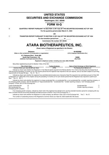 Thumbnail Atara Biotherapeutics 10-Q Quarterly Report FY2022 