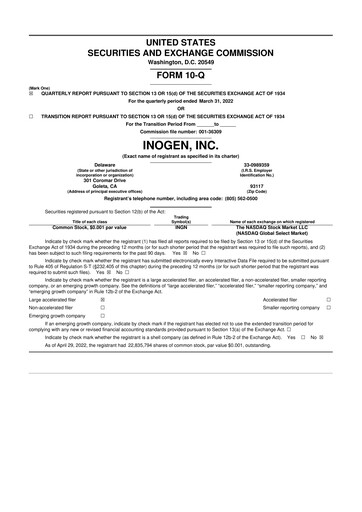 Thumbnail Inogen 10-Q Quarterly Report FY2022 