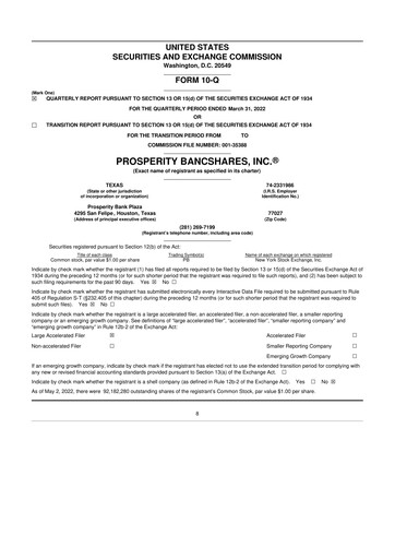 Thumbnail Prosperity Bancshares
 10-Q Quarterly Report FY2022 