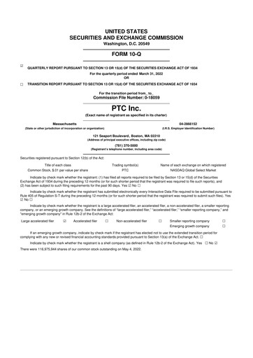 Thumbnail PTC 10-Q Quarterly Report FY2022 