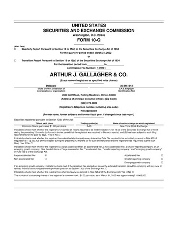 Thumbnail Arthur J. Gallagher & Co.
 10-Q Quarterly Report FY 