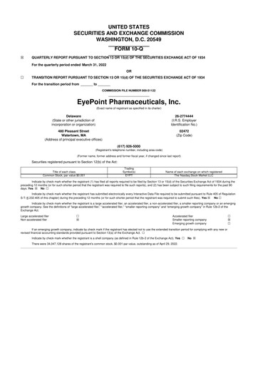 Thumbnail EyePoint Pharmaceuticals
 10-Q Quarterly Report FY2022 