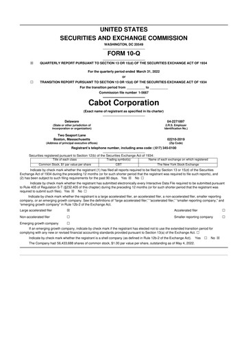 Thumbnail Cabot Corporation
 10-Q Quarterly Report FY2022 