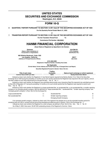 Thumbnail Hanmi Financial 10-Q Quarterly Report FY 