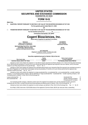 Miniature Cogent Biosciences 10-Q Rapport trimestriel 2022 