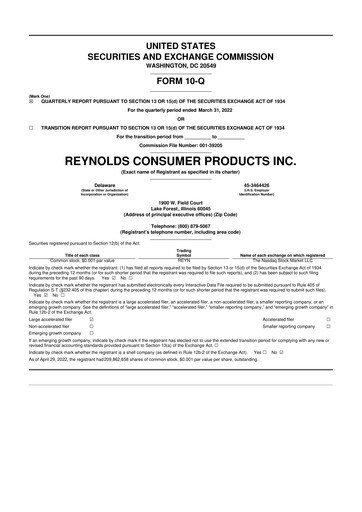 Thumbnail Reynolds Consumer Products 10-Q Quarterly Report FY2022 