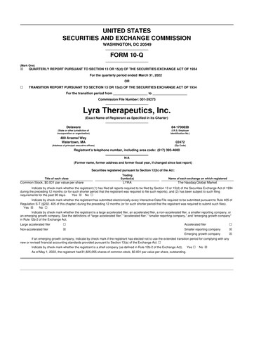 Miniature Lyra Therapeutics 10-Q Rapport trimestriel  