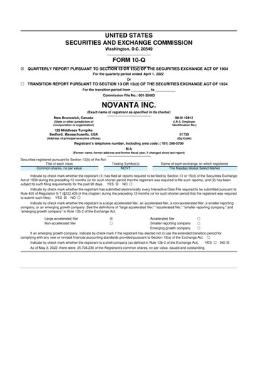 Miniature Novanta 10-Q Rapport trimestriel 2022 