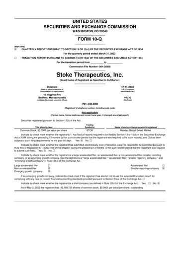 Thumbnail Stoke Therapeutics 10-Q Quarterly Report FY2022 