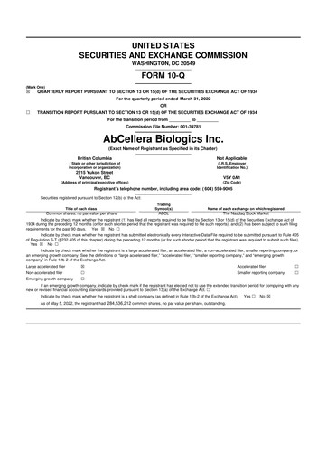 Thumbnail AbCellera
 10-Q Quarterly Report FY2022 