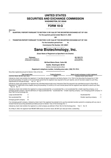 Thumbnail Sana Biotechnology 10-Q Quarterly Report FY2022 