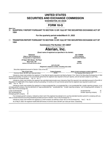 Thumbnail Aterian 10-Q Quarterly Report FY2022 