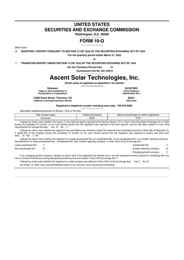 Thumbnail Ascent Solar Technologies 10-Q Quarterly Report FY2022 