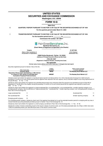Thumbnail MainStreet Bancshares 10-Q Quarterly Report FY2022 