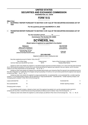 Thumbnail SCYNEXIS 10-Q Quarterly Report FY2022 