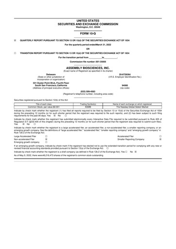 Vorschaubild Assembly Biosciences 10-Q Quartalsbericht 2022 