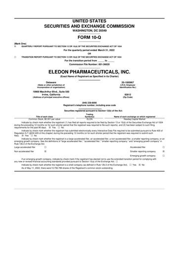 Thumbnail Eledon Pharmaceuticals 10-Q Quarterly Report FY2022 