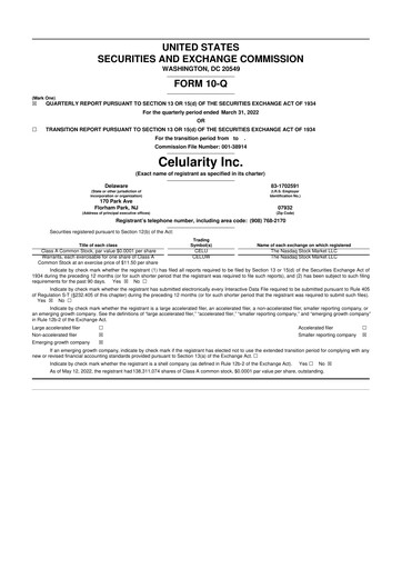 Thumbnail Celularity 10-Q Quarterly Report FY2022 