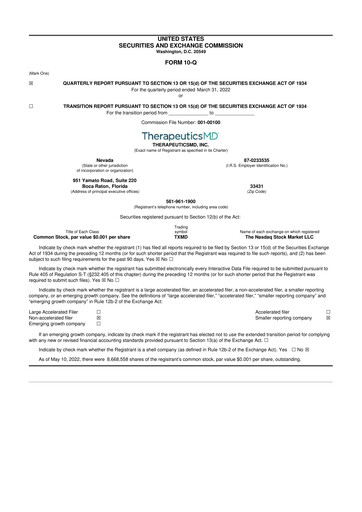 Thumbnail TherapeuticsMD 10-Q Quarterly Report FY2022 