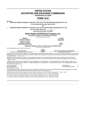 Miniature Petco 10-Q Rapport trimestriel 2022 