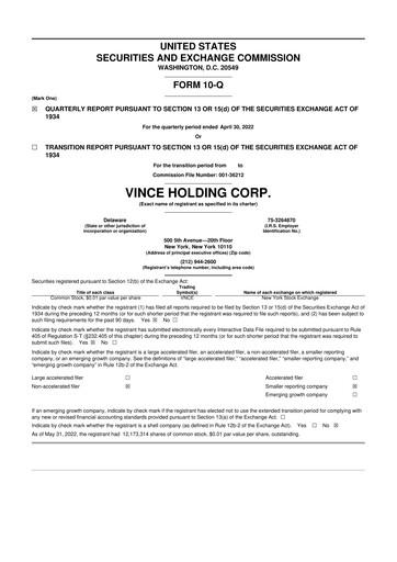 Thumbnail Vince Holding 10-Q Quarterly Report FY2022 