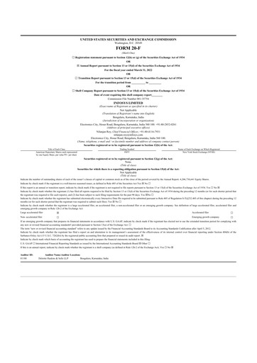 Thumbnail Infosys 20-F Annual Report 2022