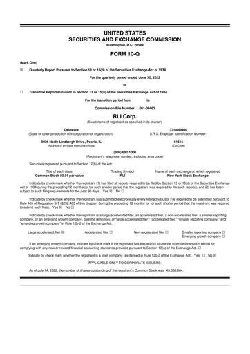 Thumbnail RLI Corp.
 10-Q Quarterly Report FY2022 