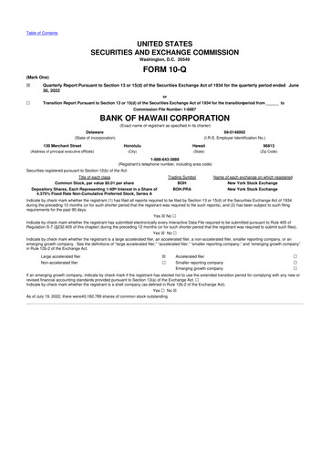 Thumbnail Bank of Hawaii
 10-Q Quarterly Report FY2022 