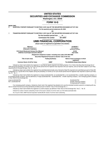 Thumbnail UMB Financial 10-Q Quarterly Report FY2022 