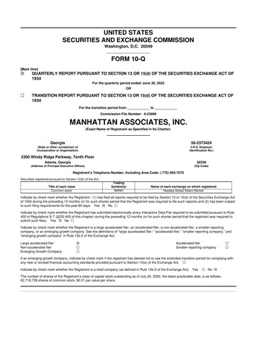 Thumbnail Manhattan Associates
 10-Q Quarterly Report FY2022 