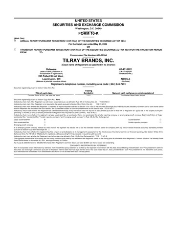 Thumbnail Tilray Brands
 10-K Annual Report 2022