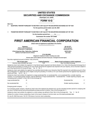 Miniature First American Financial Corporation 10-Q Rapport trimestriel 2022 