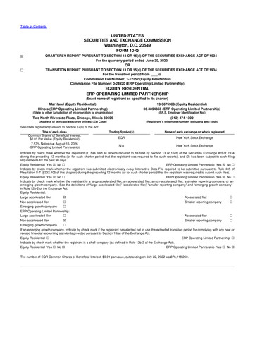 Thumbnail Equity Residential
 10-Q Quarterly Report FY 