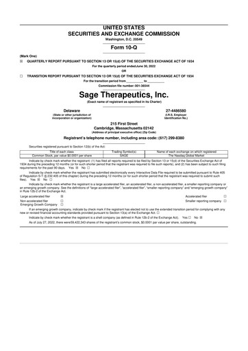 Thumbnail Sage Therapeutics
 10-Q Quarterly Report FY2022 