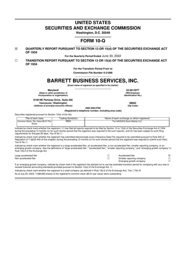 Thumbnail Barrett Business Services 10-Q Quarterly Report FY2022 