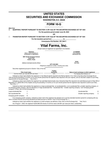 Thumbnail Vital Farms 10-Q Quarterly Report FY 