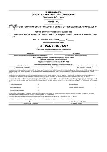 Thumbnail Stepan Company
 10-Q Quarterly Report FY2022 