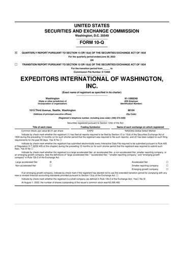 Thumbnail Expeditors International 10-Q Quarterly Report FY2022 