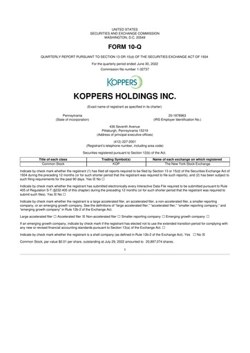 Thumbnail Koppers Holdings 10-Q Quarterly Report FY2022 