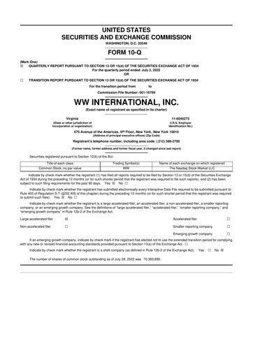 Thumbnail Weight Watchers 10-Q Quarterly Report FY2022 