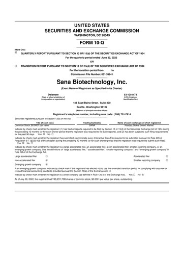 Thumbnail Sana Biotechnology 10-Q Quarterly Report FY2022 
