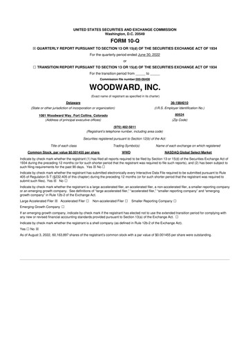 Thumbnail Woodward 10-Q Quarterly Report FY2022 