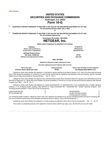Miniature NETGEAR 10-Q Rapport trimestriel 2022 