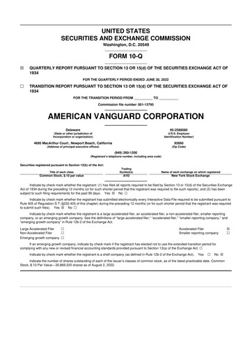 Miniature American Vanguard 10-Q Rapport trimestriel 2022 