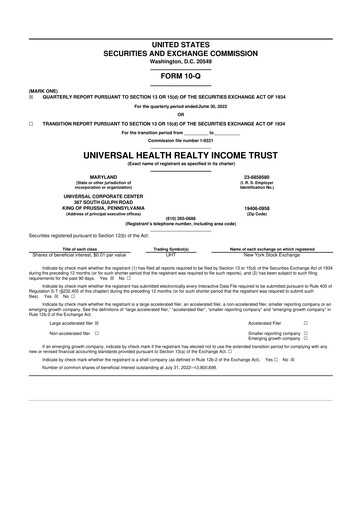 Vorschaubild Universal Health Realty Income Trust 10-Q Quartalsbericht 2022 