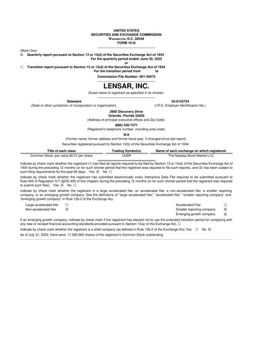 Miniature LENSAR 10-Q Rapport trimestriel 2022 