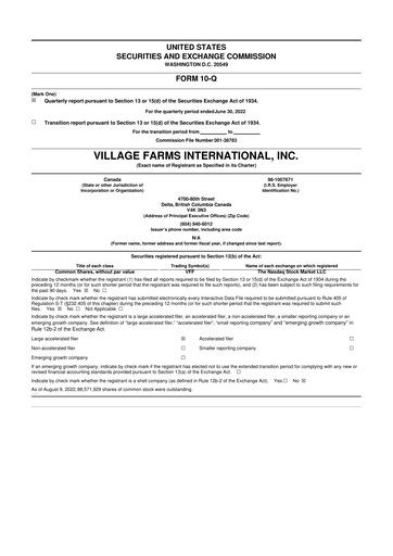 Thumbnail Village Farms International 10-Q Quarterly Report FY2022 